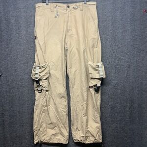 Vintage Y2K‎ Caffeine Cargo Pants Mens Khaki Drawstring Buckle Outdoor Large